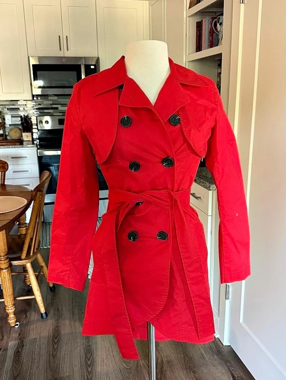 CAbi Convertible Trench Coat Red Double-Breasted Size 4